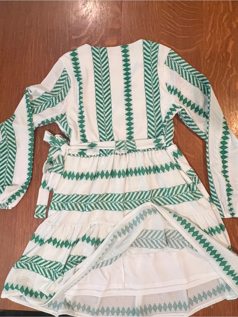 Cato Green and White Patterned Tiered Dress